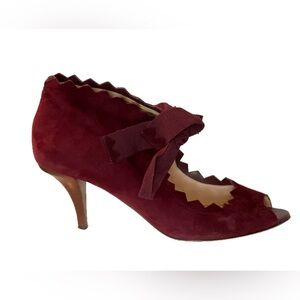 OJour Merlot Suede Ribbon Lace Heels 39